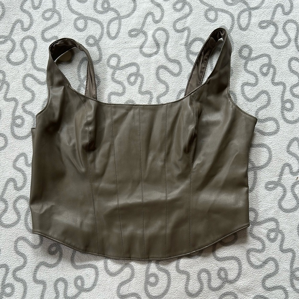 Abercrombie & Fitch Vegan Leather Corset Scoopneck Top